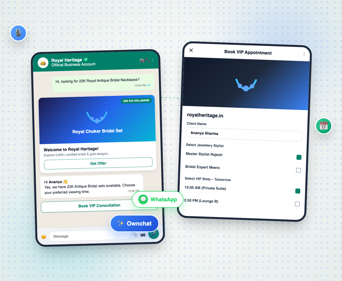Ownchat Jewellery WhatsApp Automation UI Showcase